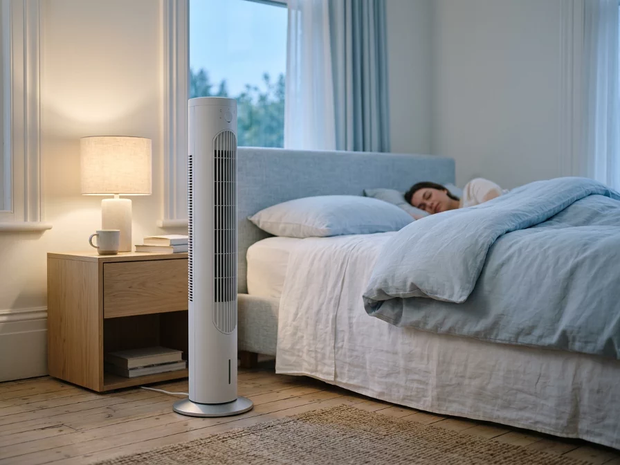 Quiet modern fan in a calm bedroom setting