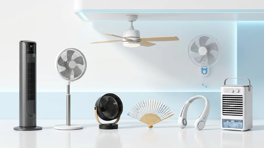Comparison view showing multiple cooling fan types on a clean bright background